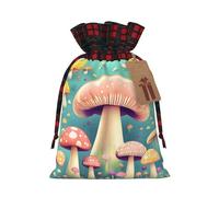 Pretty Little Mushrooms Holiday Printed Drawstring Pouch M, Lightweight Drawstring Bag For Storage And Wrapping