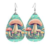 Pretty little mushrooms Leather Earring. Stylish teardrop shape, perfect for women, and a great decorative choice for parties and holidays.
