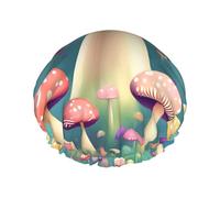 Pretty little mushrooms Print Shower Cap – Double Layer Bath Hair Cap with Elastic Band Lining, Ideal for Home Spa, Hotel, and Travel