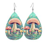 Pretty little mushrooms Printed leather earrings with teardrop-shaped dangling design, light and soft.