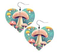 Pretty little mushrooms Prints Leather Heart earrings Pendant Stylish and light Lightweight Dangle for Women Girls, One Size, Leather, No Gemstone