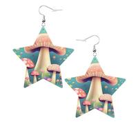 Pretty little mushrooms Prints Leather star earrings Pendant Stylish and light Lightweight Dangle for Women Girls, One Size, Leather, No Gemstone