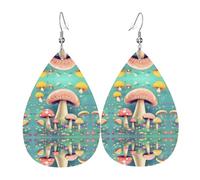 Pretty little mushrooms Teardrop-shaped leather earrings, clothing decoration, suitable for festival parties, holidays and daily life