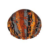 Pretty Lizard Brown Tribal Background Reusable Elastic Bath Waterproof Shower Cap For Womens, Caps For Girls Spa Home Use,Hotel And Hair Salon