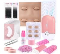 Pretty memory 225 PCS Eyelash Extension Kit with Mannequin Head, Mini Fan, Eyelash Glue and Remover Cream, Tweezers, Lash Extension Supplies for Practice and Training