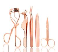 Pretty Memory 5-in-1 Lash Applicator Tool Kit - Eyelash Applicator, Tweezer, Curler, Scissor Set, Easily Apply False Eyelashes for Strip Lashes and DIY Cluster Extensions, Rose Gold