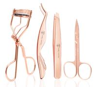 Pretty memory Eyelash Applicator Tool Set 4pcs Eyelash Applicator Tweezers Eyelash Curler Eyebrow Scissors Tweezers Rose Gold