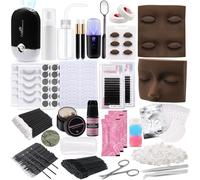 Pretty memory Eyelash Extension Kit for Beginners, 343 Pcs Lash Extension Kit with Everything Includes 2 Mannequin Heads Facial Mister Tweezers Glue USB Fan for Practice Training,Black