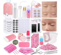 Pretty memory Eyelash Extension Kit for Beginners, 343 Pcs Lash Extension Kit with Everything Includes 2 Mannequin Heads Facial Mister Tweezers Glue USB Fan for Practice Training