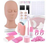 Pretty memory Eyelash Extension Kit with Eyelash Mannequin Head, Eyelash Training Kit for Beginners with Fan, Eyelash Extension Glue and Remover Cream, Tweezers for Practice 152 Pieces
