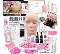 Pretty memory Eyelash Extension Kit with Training Course, PDF Guide & Certificate - Complete 446 Pcs Lash Practice Set with Mannequin Head, Glue, Tweezers, Fan, Primer & Bonder for Beginners