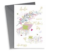 Pretty Mothers Day Card - For Auntie - Relax & Enjoy - Bees Tea Meadow Flowers