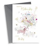 Pretty Mothers Day Card - From The Dog - Dachshund with Floral Bouquet