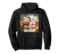 Pretty Mountain View with Alpine Ibex in Georgia Colors Pullover Hoodie
