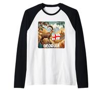 Pretty Mountain View with Alpine Ibex in Georgia Colors Raglan Baseball Tee