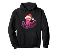 Pretty Octopus with Christmas Hat Costume for Squid Lovers Pullover Hoodie