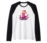 Pretty Octopus with Christmas Hat Costume for Squid Lovers Raglan Baseball Tee