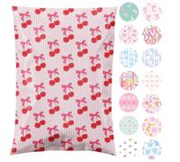 Pretty Package Store 14.5x19 Designer Poly Mailer 100 Pack Heavy Duty Waterproof Self Seal Shipping Bags, Small Business Large Mailing Envelopes Bulk Tear Resistant Packaging Pink Stripe Cherry Fruit