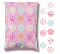 Pretty Package Store 14.5x19 Designer Poly Mailer 100 Pack Heavy Duty Waterproof Self Seal Shipping Bags for Small Business Large Mailing Envelopes Bulk Tear Resistant Cute Packaging Smiley Face