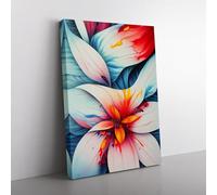Pretty Painted Flowers No.4 Abstract Grey, Teal, Red Canvas Wall Art Print Ready to Hang, Framed Picture for Living Room Bedroom Home Office Décor, 76x50 cm (30x20 Inch)