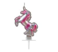 Pretty pink and silver unicorn candle 16 x 9 cm