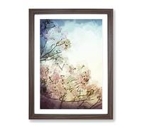 Pretty Pink Cherry Blossom Tree In Abstract Modern Framed Wall Art Print, Ready to Hang Picture for Living Room Bedroom Home Office Décor, Walnut A4 (34 x 25 cm)