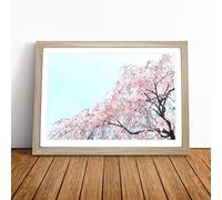 Pretty Pink Cherry Blossom Tree Painting Framed Wall Art Picture Print - Canvas Painting - Modern Home Décor Poster - Ready to Hang for Living Room Bedroom Kitchen - Oak A2 (48 x 66 cm)