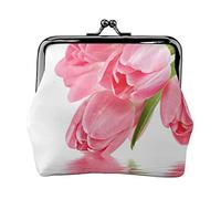 Pretty Pink Floral Full Double-Sided Printed Pattern Women's and Girls' Fashionable Leather Kiss Lock Coin Purse Card Bag