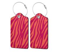 Pretty Pink Orange Animal Print Zebra Leopard,Luggage Tags Pu Leather Name Tag Travel Suitcase Identifier ID Tags Durable Luggage Label 2 pcs
