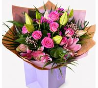 Pretty Pink Rose and Lily Fresh Flower Bouquet Gift Bag -