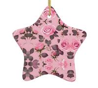 Pretty Pink Roses Christmas Ceramic Star Ornaments for Xmas Tree Decorations, Cosy Home & Festive Gift Ideas