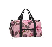 Pretty Pink Roses Duffel Bag with Shoe Compartment-Sports Gym Weekender for Men Women, Waterproof Travel Tote with Wet Pocket for Dirty Shoes