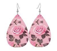 Pretty Pink Roses Leather earrings, teardrop-shaped pendant jewelry, versatile and stylish women's accessories.