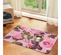 Pretty Pink Roses Pet Absorbent Leather Placemat 40x60cm Beautiful Design Cat and Dog Bowl Mat Portable Storage