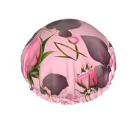 Pretty Pink Roses Print Shower Cap - Reusable, Double Layer, Breathable, Quick-Dry, Perfect for Home, Spa, Hotel, and Travel