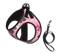 Pretty Pink Roses Print Soft Pet Harness and Leash Set, Adjustable Mesh Puppy Vest Harness for Small Medium Large Dogs and Cats