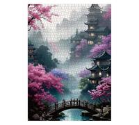 Pretty Plum Blossom Landscape Puzzles for Adults 1000 Pieces Nature, Beautiful Flower Tree Scenery Art Jigsaw Puzzles, Impossible Hard Difficult Challenging Aesthetic Garden Puzzle
