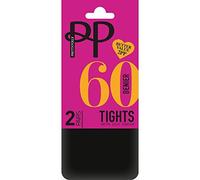 Pretty Polly 60 Denier Opaque Tights with Silk Finish (2 Pair Pack) (M/L (40"-48" Hip), Black)