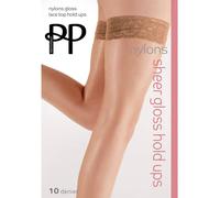 Pretty Polly Women's Nylons - 10d Gloss Lace Top Hold Ups Tights, Beige (Sherry), M-L UK