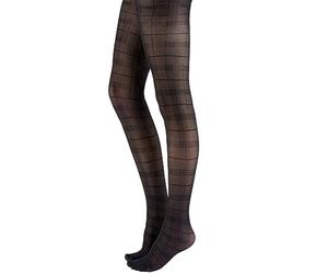Pretty Polly Women's Tartan Pattern Tights - Sustainable Yarn, Checkered Design, Sheer Black, One Size (Fits L-2XL), Black