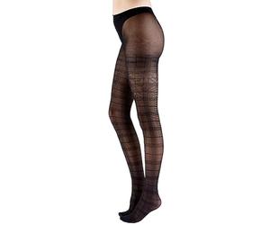 Pretty Polly Women's Tartan Pattern Tights- sustainable yarn tight with checkered pattern, sheer black, Black (Black), One Size (Fits XS-M)