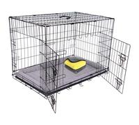 Pretty Pooch Dog Crate Cage Puppy Cat Pet Training Carrier Metal Folding with Tray Double Door and Bed With Two Cloths (Large 36 Inch)