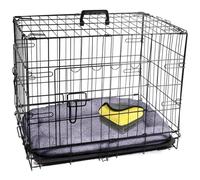 Pretty Pooch Dog Crate Cage Puppy Cat Pet Training Carrier Metal Folding with Tray Double Door and Bed With Two Cloths (Small 24 Inch)