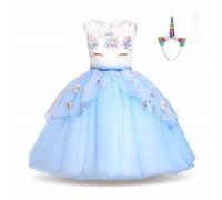 Pretty Princess Girls Unicorn Party Dress with Headband Princess Dressing Up Costume Outfit, 9-10 Years, Multicoloured