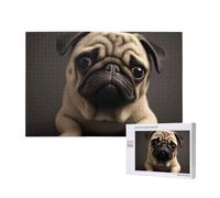 Pretty Pug Printed 1000 Pieces Jigsaw Puzzle with Storage Box, Wooden Puzzle for Adults and Kids, Family Fun Decorative Game, 75x50 CM