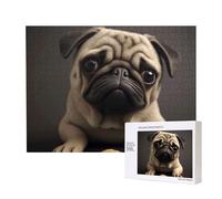 Pretty Pug Printed 500 Pieces Jigsaw Puzzle with Storage Box, Wooden Puzzle for Adults and Kids, Family Fun Decorative Game, 52x38 CM