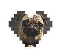 Pretty Pug Printed Jigsaw Puzzle 10.8x12.8 CM, Heart-Shaped Puzzle Challenging Game for Adults, Fun Decorative Wall Decor
