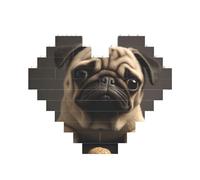 Pretty Pug Printed Jigsaw Puzzle 10.8x12.8 CM, Heart-Shaped Puzzle Challenging Game for Adults Gifts, Family Fun Decorative Wall Decor