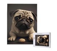 Pretty Pug Printed Jigsaw Puzzle with Storage Box, Wooden Puzzle for Adults and Kids, 500 Pieces Family Fun Decorative Game