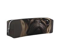 Pretty Pug Printed Leather Pencil Case Cute Stationery Organizer Simple Makeup Bag Pen Pouch, Silver Zipper